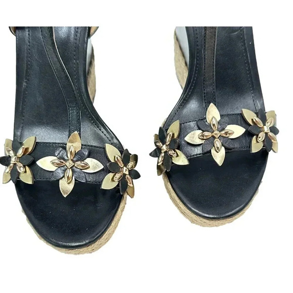 Michael Kors Heidi Womans Shoes Size 7.5 M Wedge Black Gold Juet Platform - Picture 7 of 10